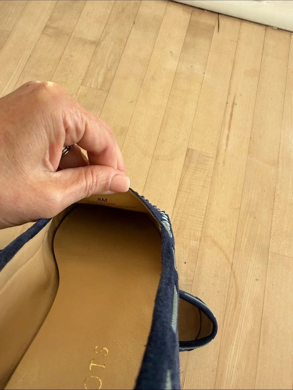 Talbots Navy Suede Moccasin Flats with Mint & Pink Sailboat Embroidery - Picture 9 of 10
